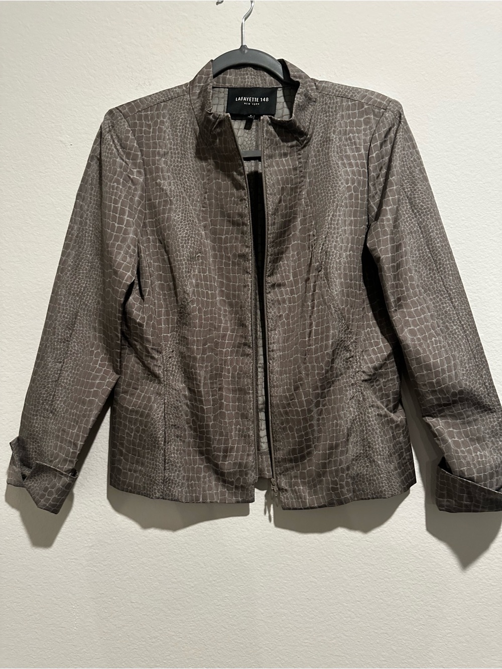 Lafayette 148 New York Taupe Croc-Embossed Zip Jacket